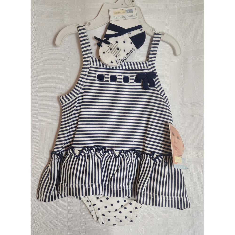 Vitamins Baby Newborn Girls Striped Dress Bloomer‎ Socks Set 3M